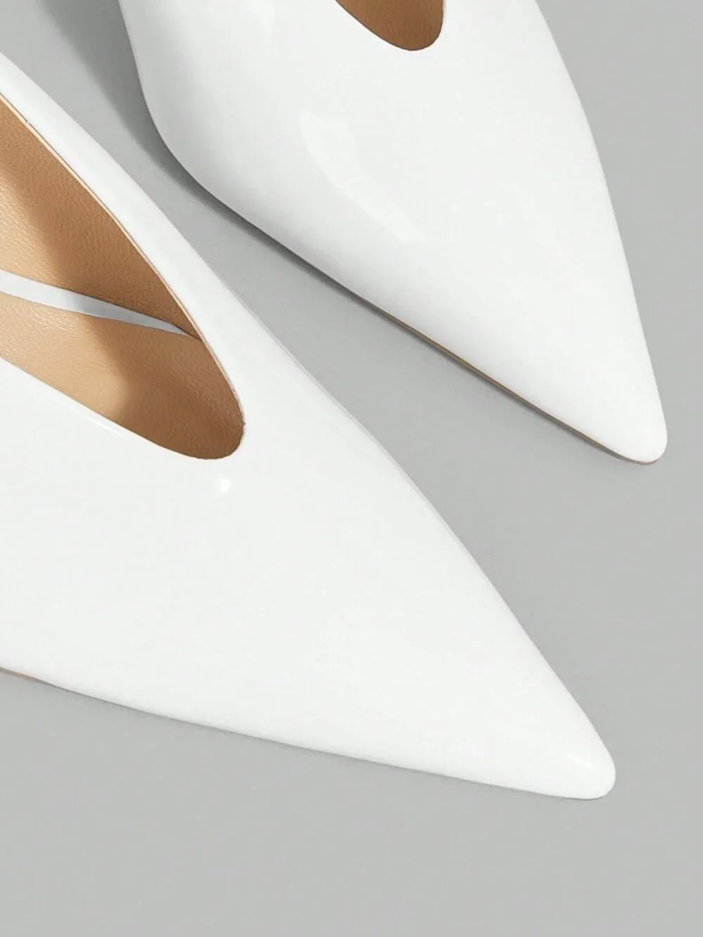 White Elegant Women's Patent Leather Pointed Thin Heel Mule Shoes